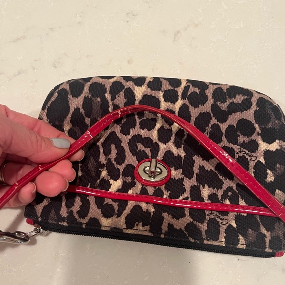 Leopard Coach Print Wristlet with Red Accents - Picture 4 of 6